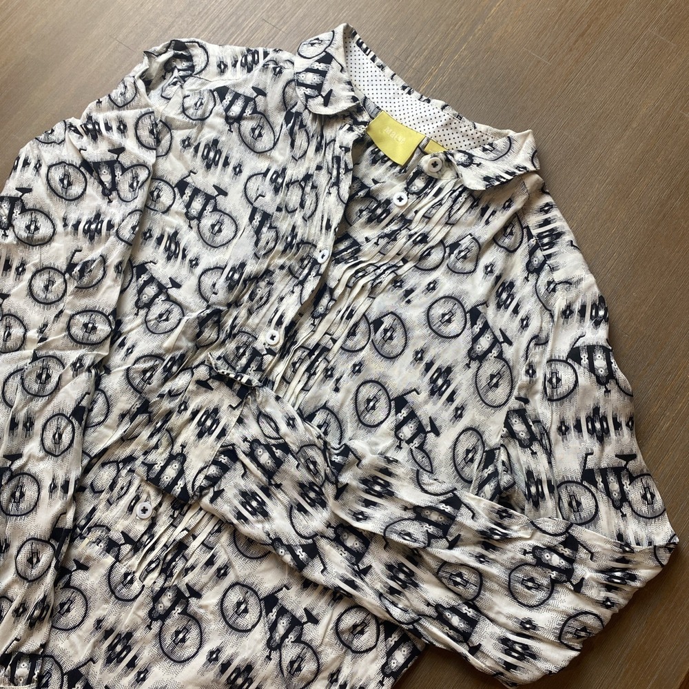Anthropologie‎ MAEVE Bicycle Motif Whimsy Pull Over Black/White sz 2 Long Sleeve